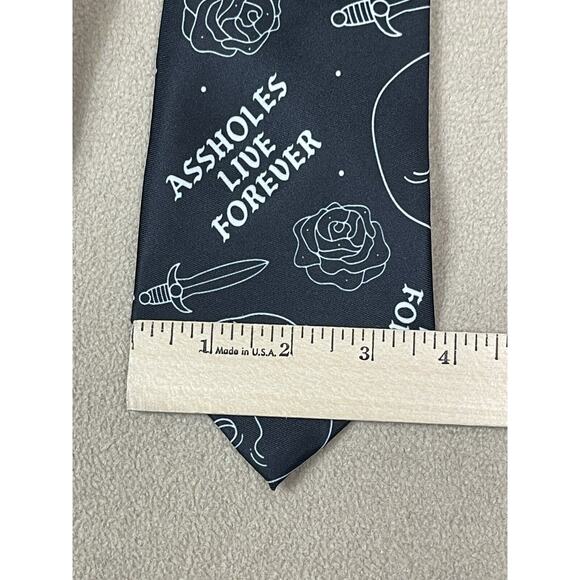 Assholes*s Live Forever Tie Black Skull Roses Sword Adult - Picture 5 of 6